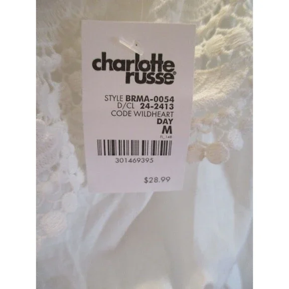 Charlotte Russe Womens Sz M Boho Tube Top White Mini Dress Lace Bridal Country - Picture 7 of 9